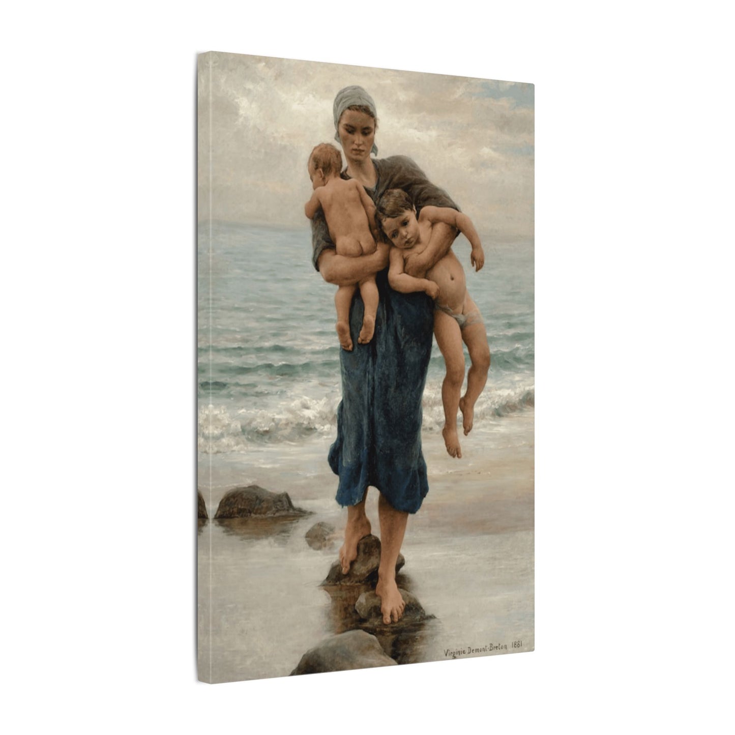 Virginie Demont Breton Canvas Panel Print, Fishermans Wife Bathing her Children, Eco Friendly Wall Art, Perfect Mothers Day Gift