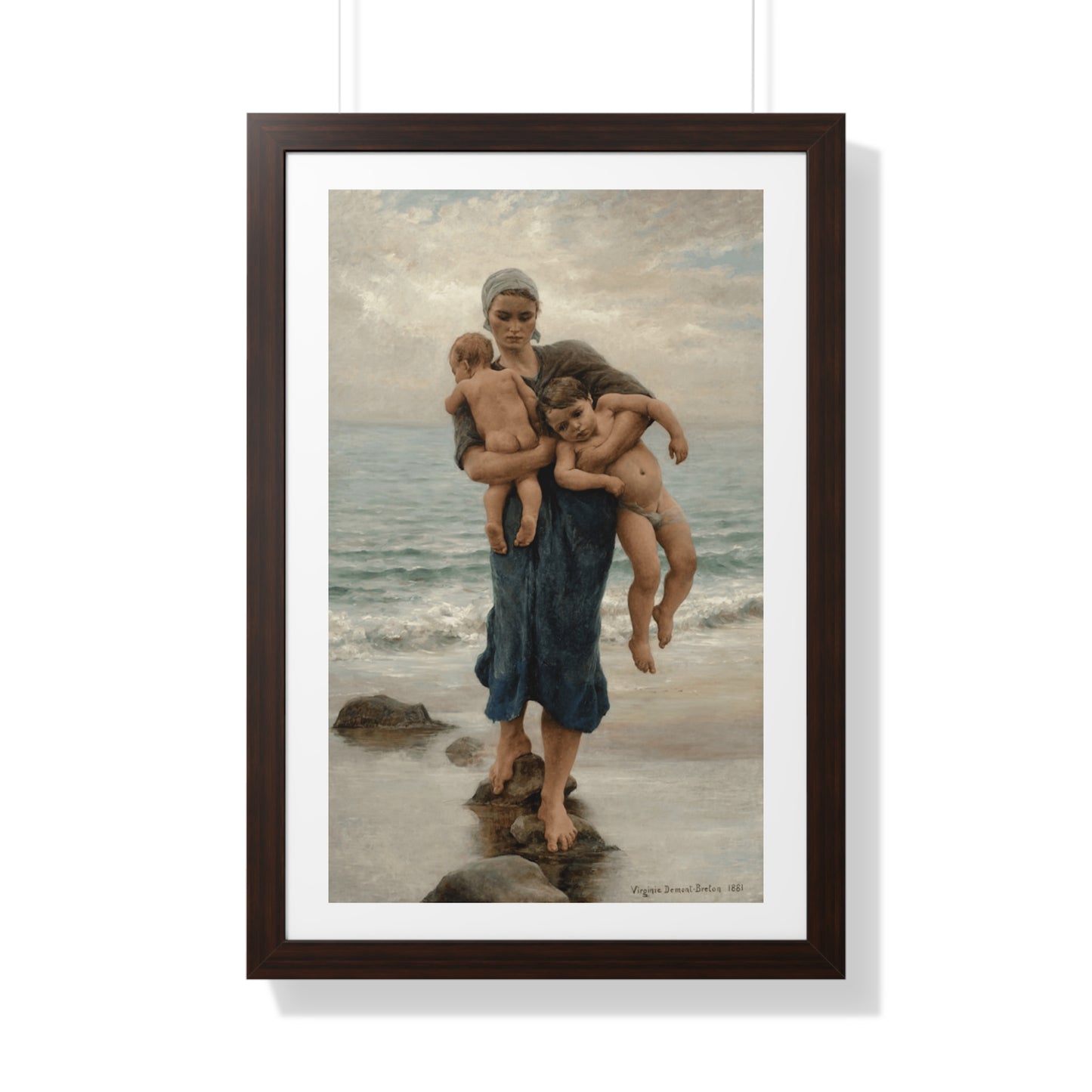 Mother's Day Gift, Framed Poster of Fisherman's Wife Bathing Her Children by Virginie Demont Breton, Home Wall Decor, Ready to Gift