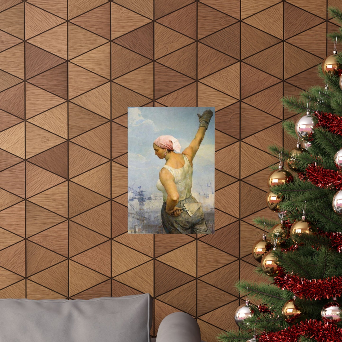 Vladimir Serov's Iconic Construction Worker Print - Empowering Female Worker Art - Historic Soviet Era Masterpiece