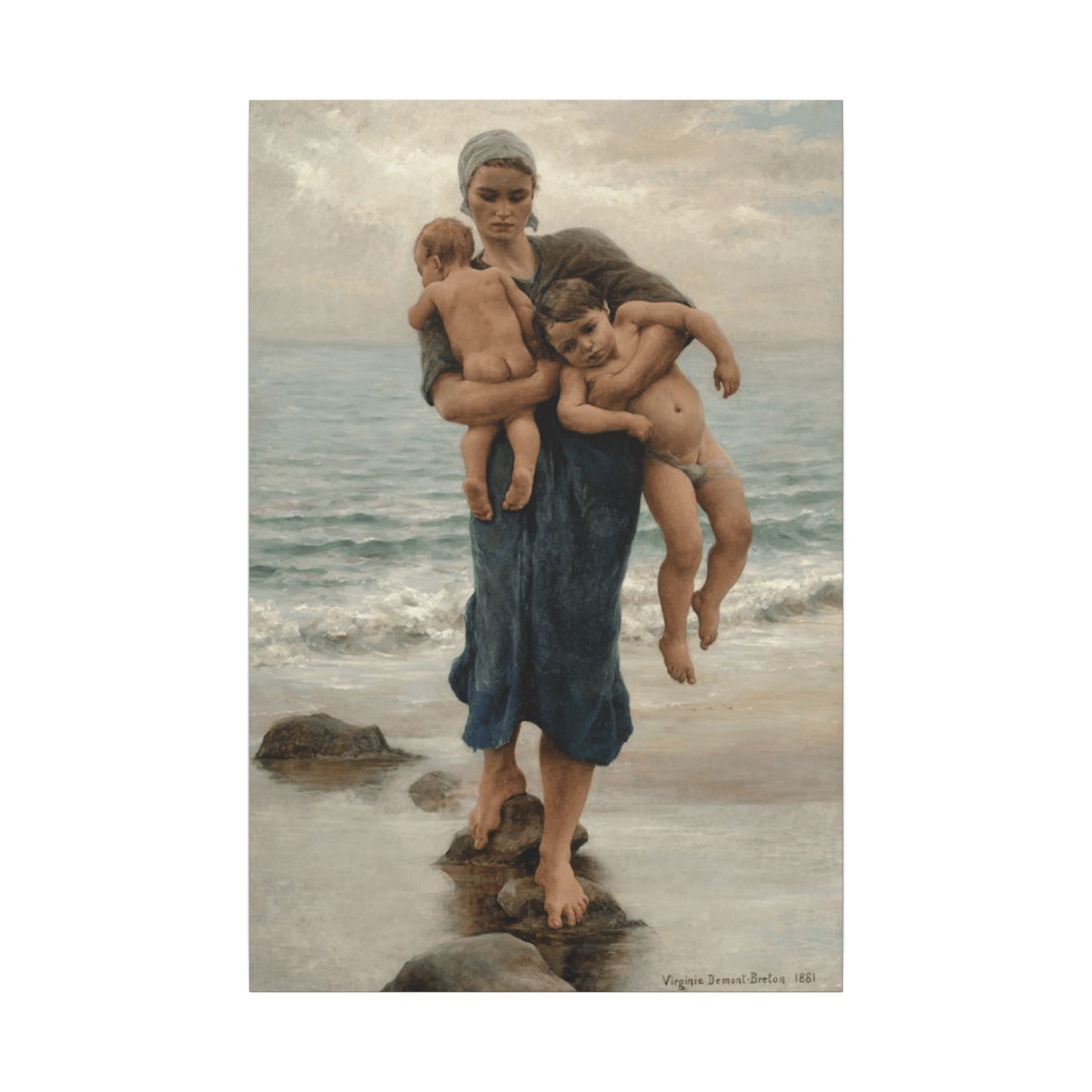 Virginie Demont Breton Canvas Panel Print, Fishermans Wife Bathing her Children, Eco Friendly Wall Art, Perfect Mothers Day Gift