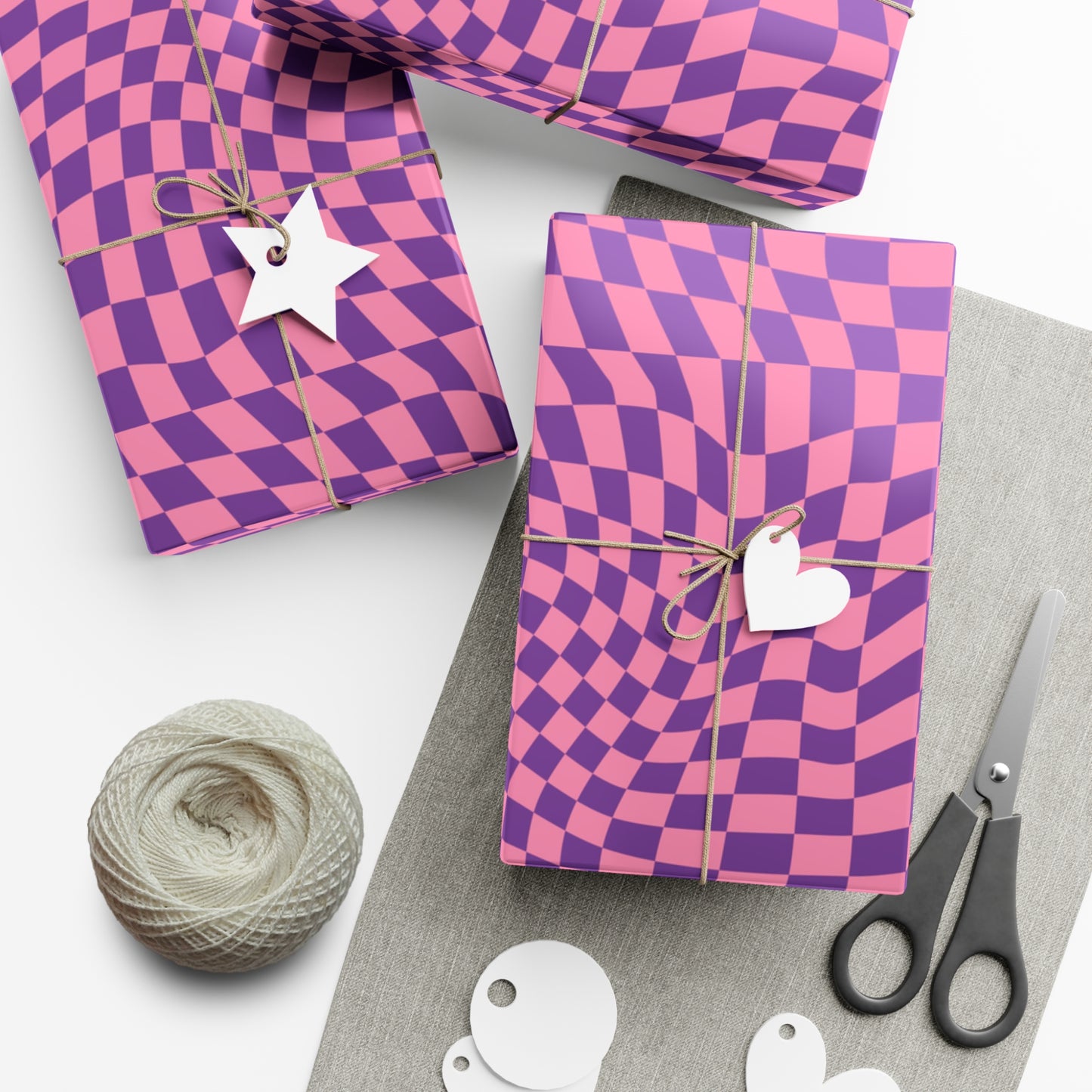 Checkered Wrapping Paper, Chic Pink Purple, Funky 70s Vibe, Girly Gift Wrap, Satin or Matte Finish