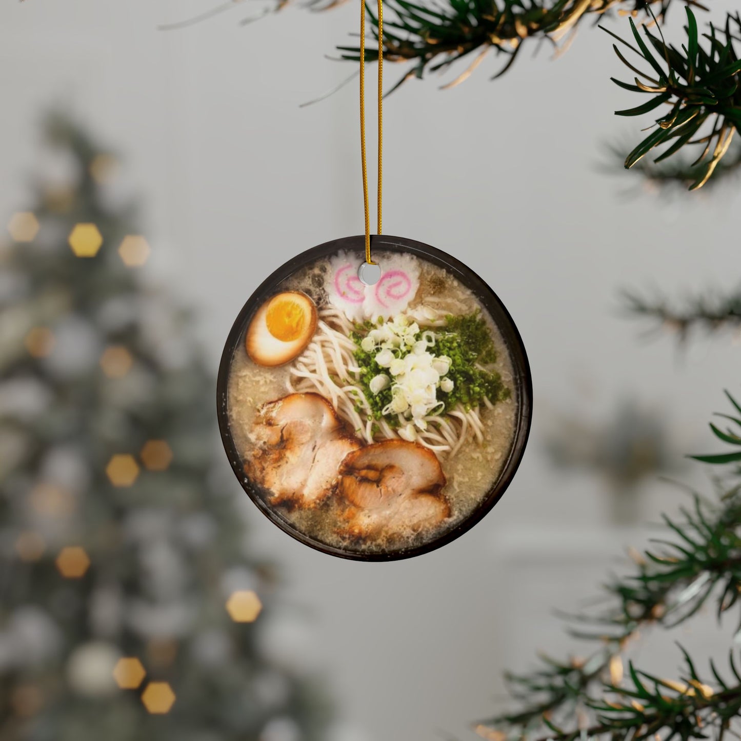 Japanese Ramen Ornament, Double-Sided Ceramic Decoration for Christmas Tree, Holiday Gift, Kitchen Decor, Gift for Foodies