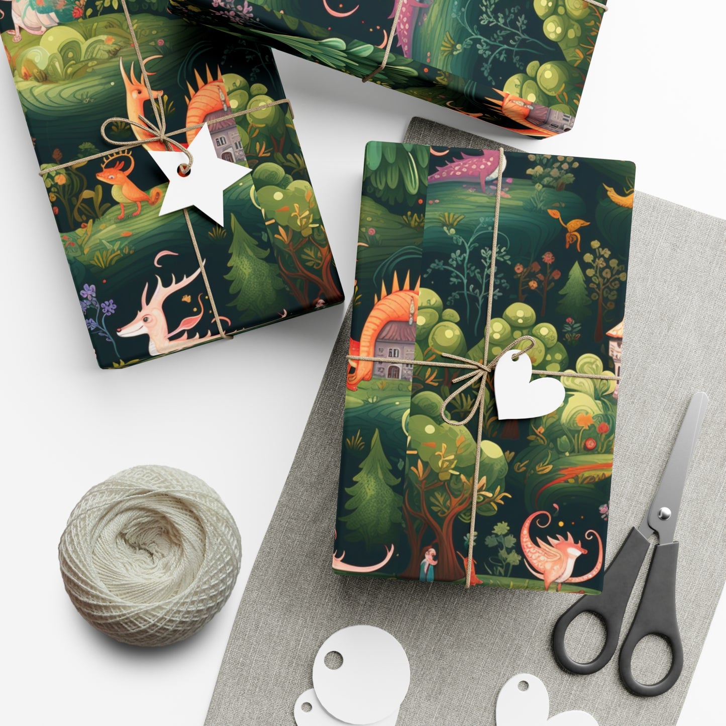 Gift Wrapping Paper illustrating Enchanted Forest and Whimsical Monsters - Magical Castle-Themed Gift Wrap Paper for All Occasions