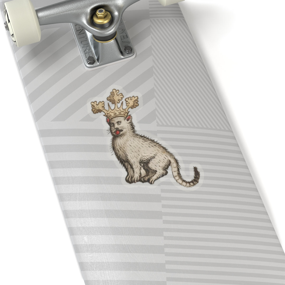 Medieval Cat Sticker, Crowned Cat with Tongue Out, Mystical Medieval Art Decal, Unique Gift