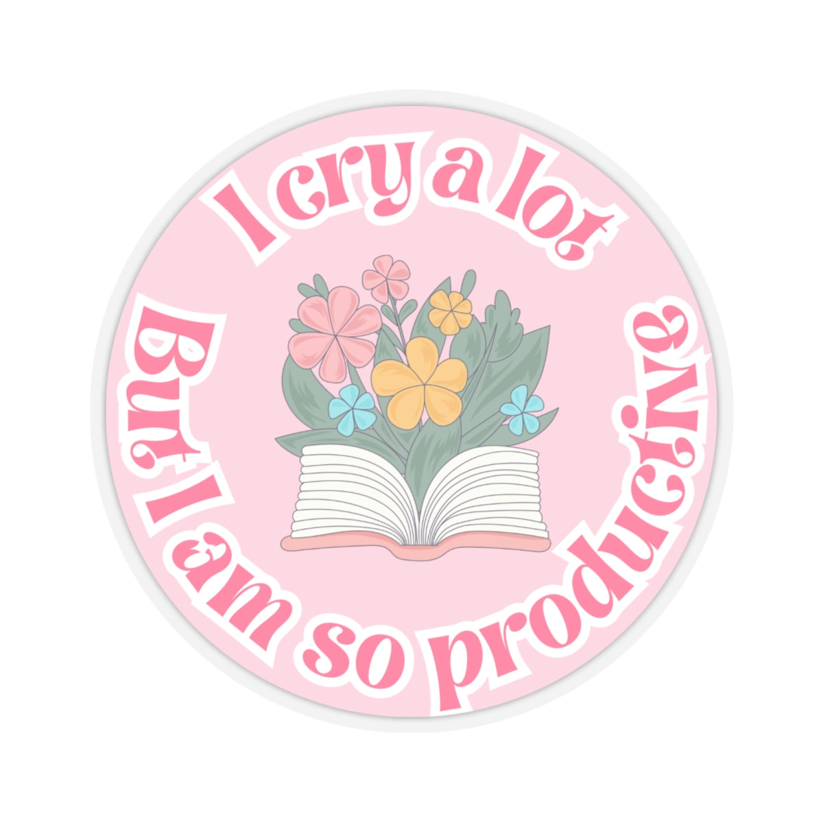 Productive Tears Book Stack Sticker, Soft Pink Vinyl Decal with Flowers, Perfect for School & University Supplies