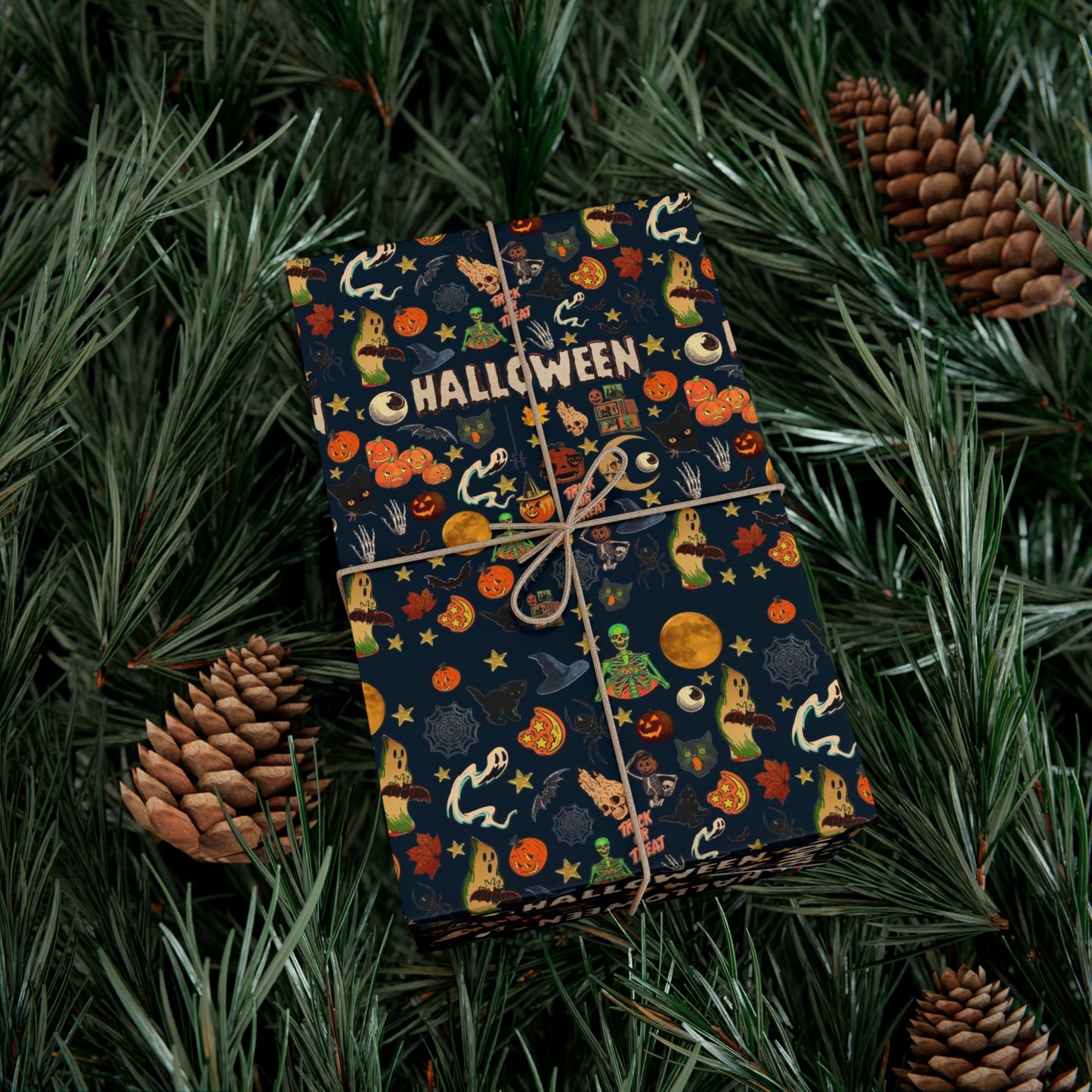 Vintage Halloween Wrapping Paper | Cute Ghosts, Witch Hats, Bats, & More | Perfect Gift Wrap