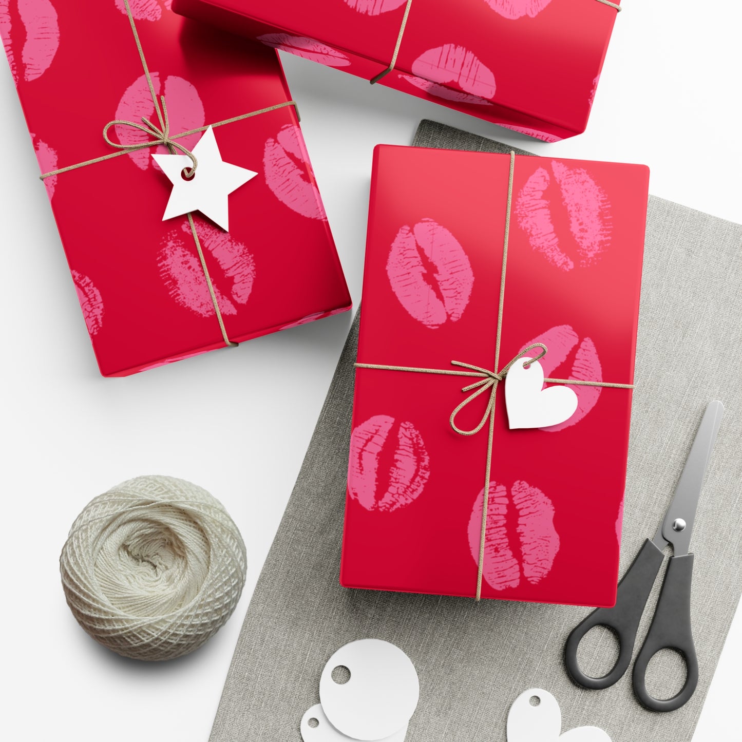 Chic Pink Lipstick Kisses Gift Wrap, Birthday Wrapping Paper, Stylish Red and Pink Design