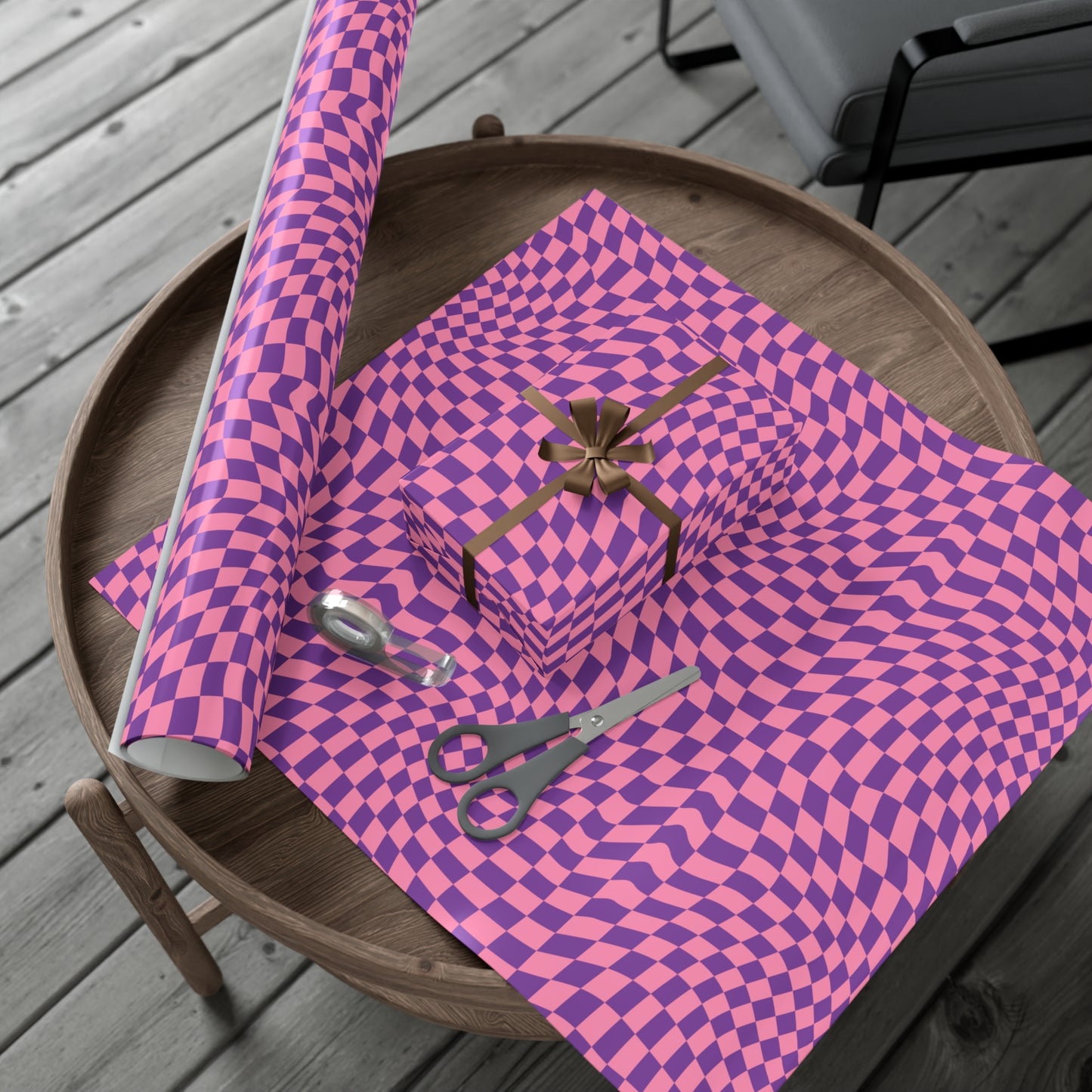 Checkered Wrapping Paper, Chic Pink Purple, Funky 70s Vibe, Girly Gift Wrap, Satin or Matte Finish