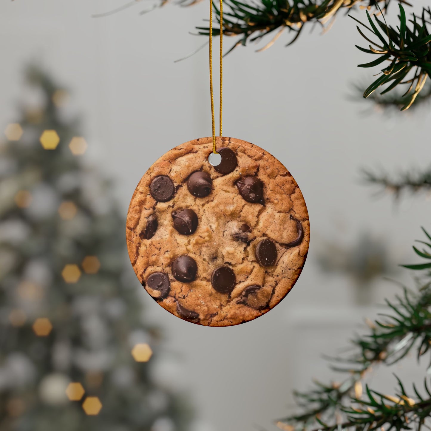 Realistic Chocolate Chip Cookie Ceramic Ornament - Double-Sided Holiday Decor for Baking Lovers & Foodies - Christmas Tree Decoration
