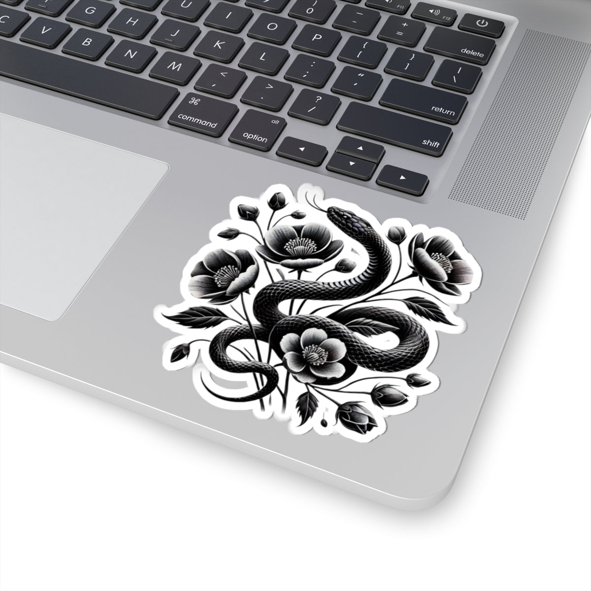 Black Snake with Blooming Flowers Sticker, Perfect Gift for 2025 Year of the Snake | Gothic & Chic Decal Decor