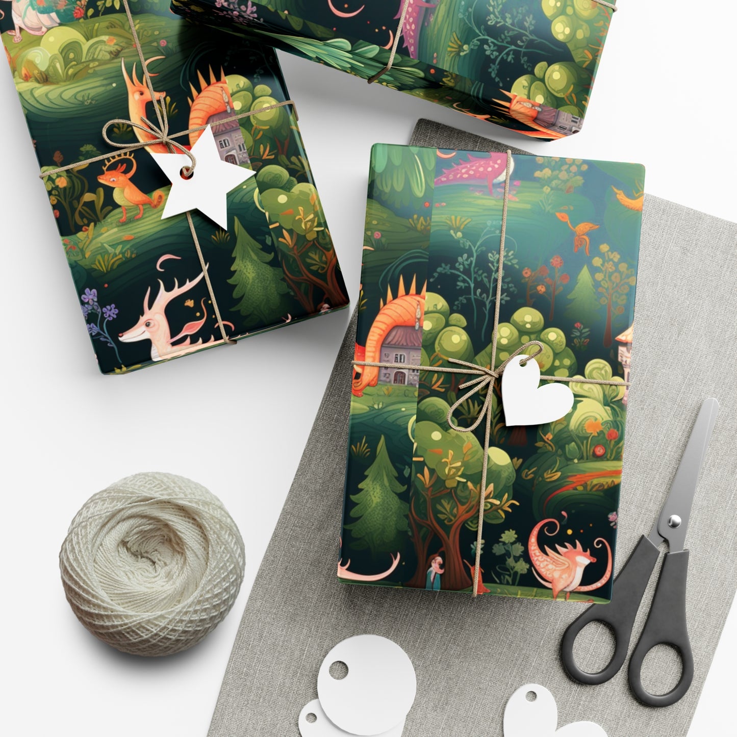 Gift Wrapping Paper illustrating Enchanted Forest and Whimsical Monsters - Magical Castle-Themed Gift Wrap Paper for All Occasions