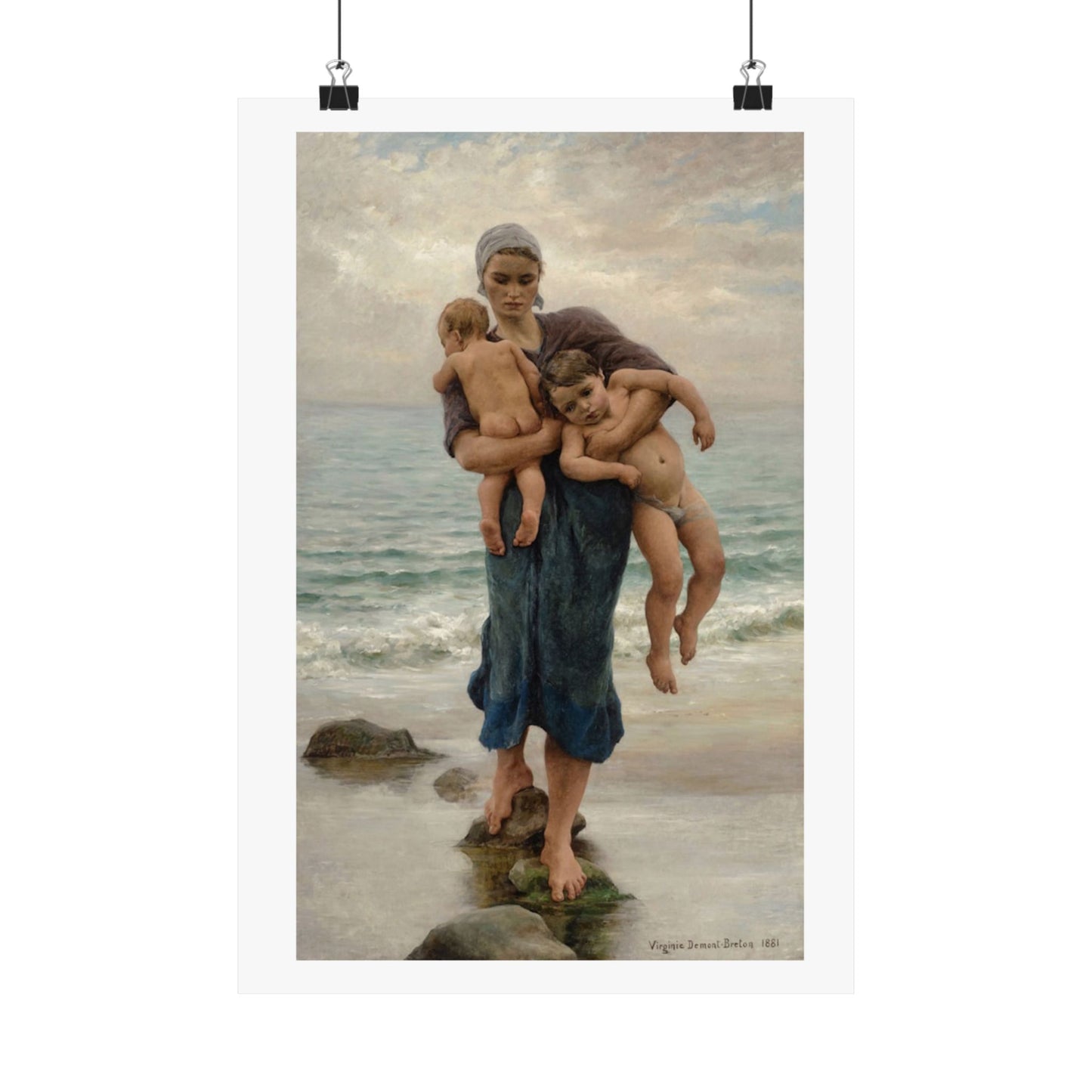 Fisherman's Wife Bathing her Children - Premium Print by Virginie Demont-Breton Classic French Art Coastal Life Masterpiece Ideal Gift