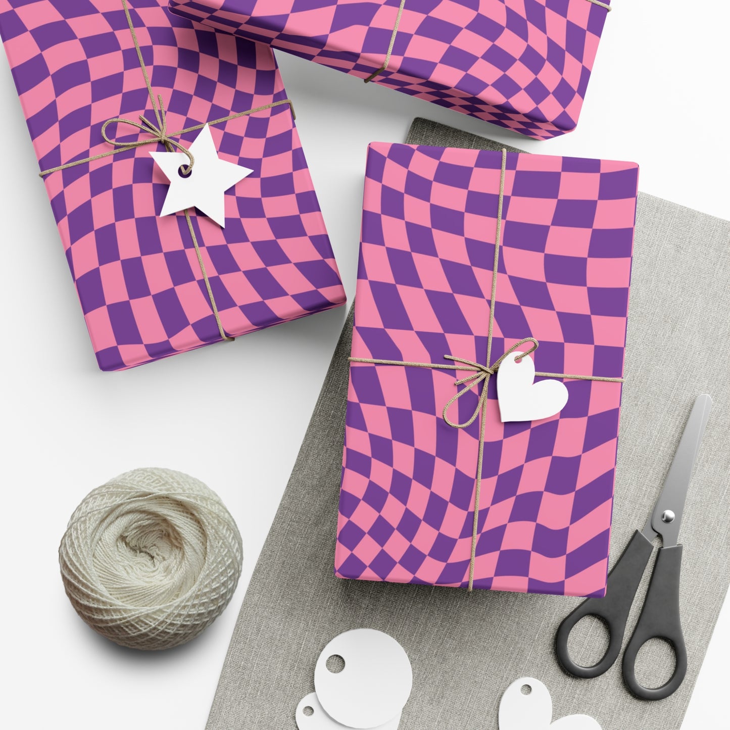 Checkered Wrapping Paper, Chic Pink Purple, Funky 70s Vibe, Girly Gift Wrap, Satin or Matte Finish