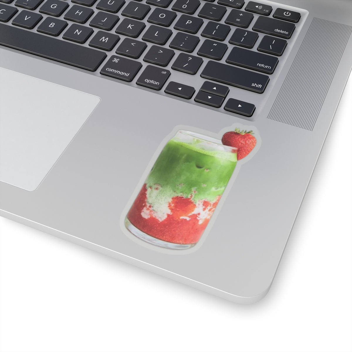 Strawberry Matcha Latte Sticker, Cute Fruit Food Drink Kiss Cut Sticker, Decals, Laptop Decor, Water Bottle Sticker, Planner Accessories