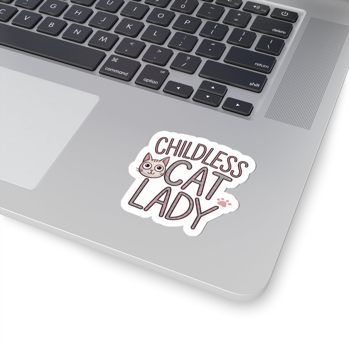 Sticker, Childless Cat Lady, Cute Kitten Face on Pink, Cheeky Chic Girl Power Decal, Laptop and Water Bottle Decor, Best Gift for Friends