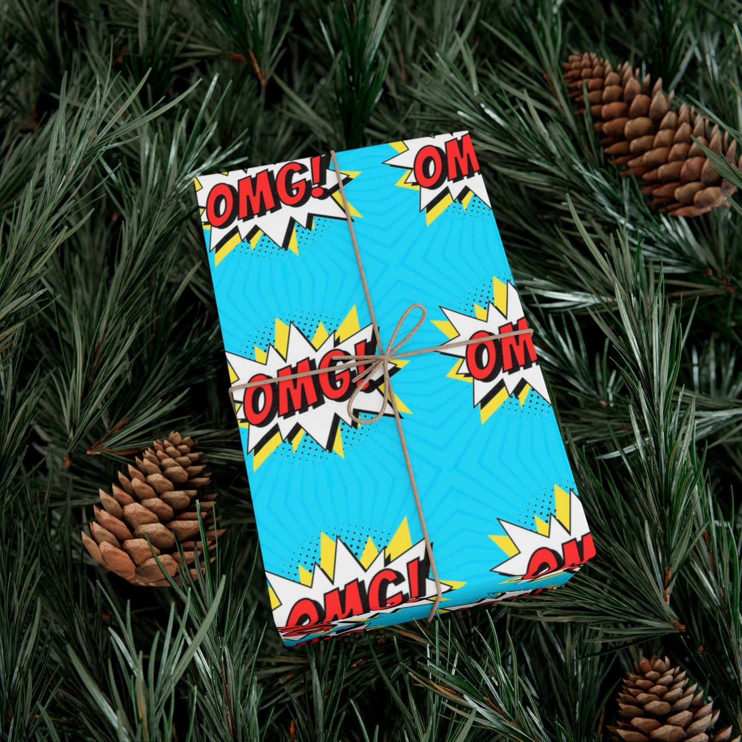 Retro Pop Art Wrapping Paper - OMG! Speech Bubble Design on Bright Blue - Unique Cartoon-Style Gift Wrap