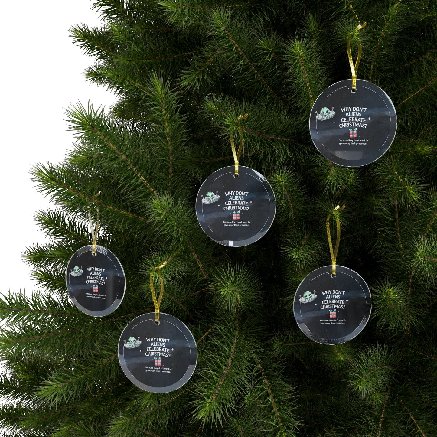 Funny Alien Christmas Glass Ornament, Dad's Joke Holiday Decor, Why Don't Aliens Celebrate Christmas? Gift for Friends and Kids