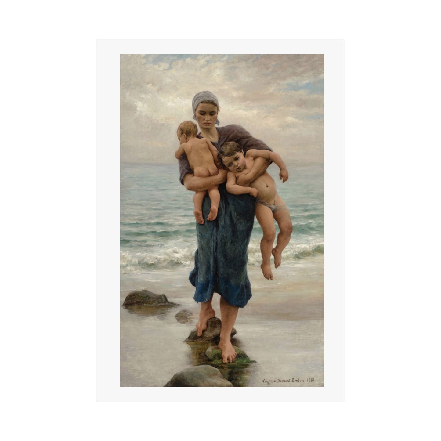 Fisherman's Wife Bathing her Children - Premium Print by Virginie Demont-Breton Classic French Art Coastal Life Masterpiece Ideal Gift
