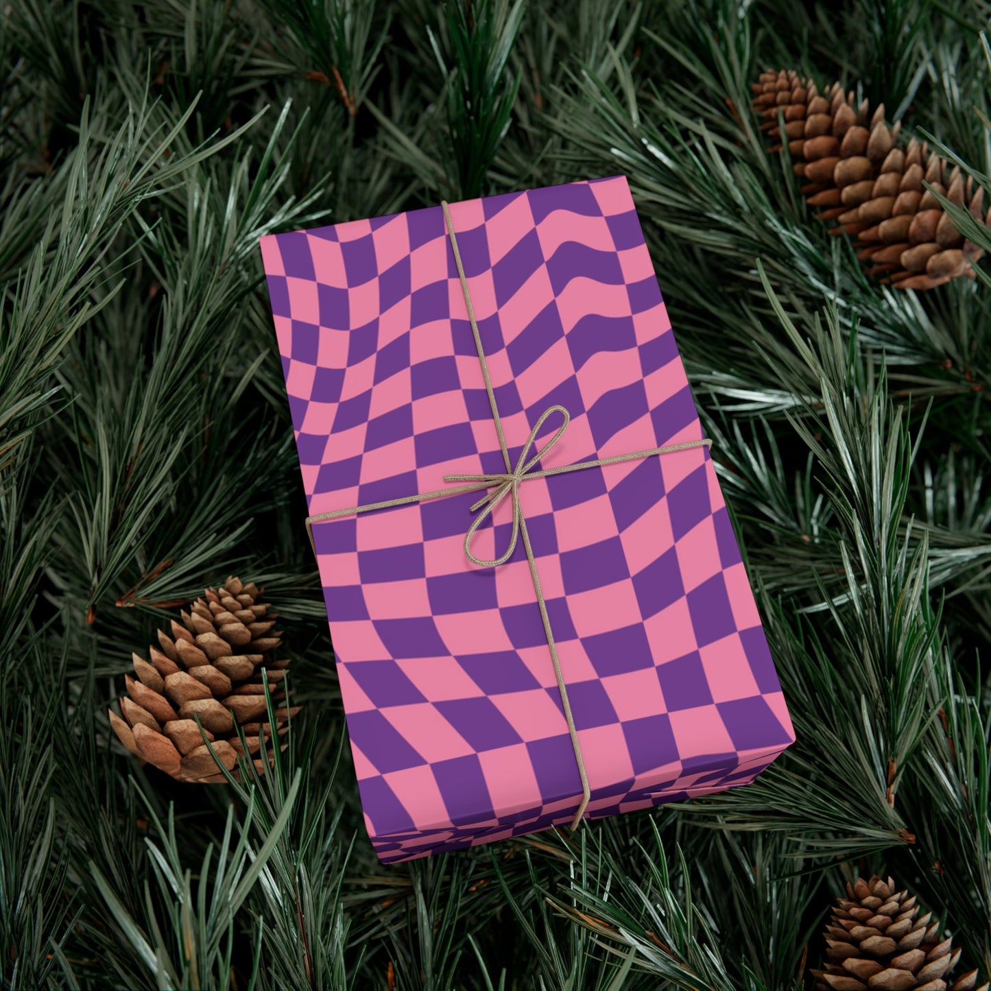 Checkered Wrapping Paper, Chic Pink Purple, Funky 70s Vibe, Girly Gift Wrap, Satin or Matte Finish