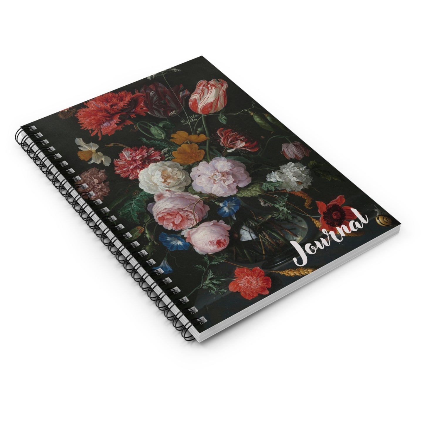 Jan Davidsz de Heem Floral Notebook - Still Life with Flowers in a Glass Vase Art Cover - Elegant Ruled Spiral Art Journal