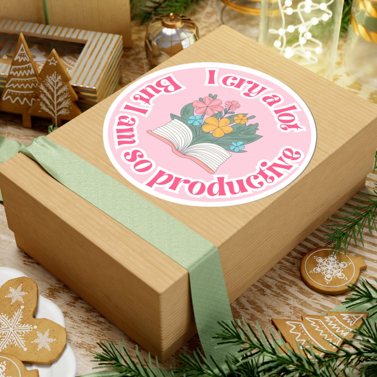 Productive Tears Book Stack Sticker, Soft Pink Vinyl Decal with Flowers, Perfect for School & University Supplies