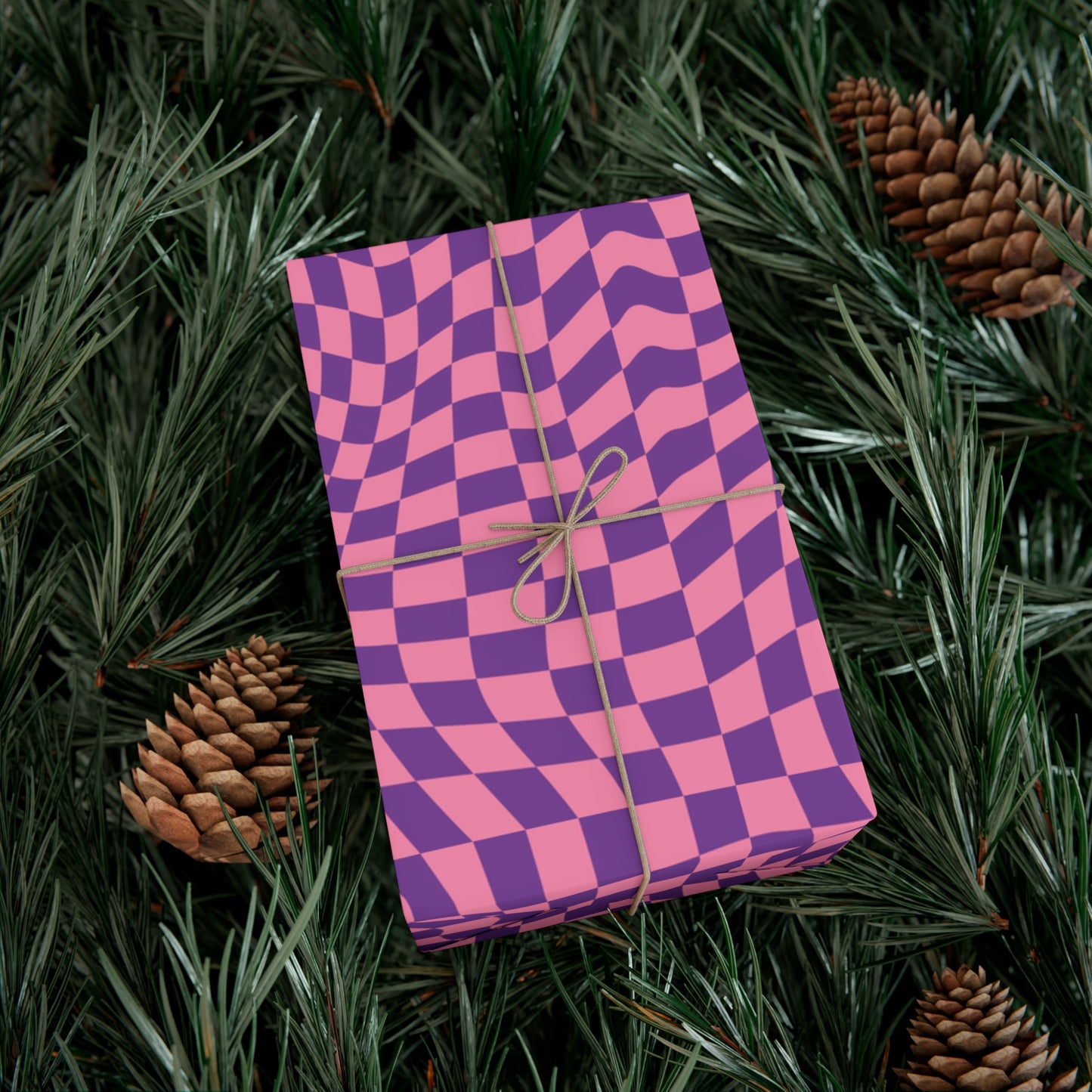 Checkered Wrapping Paper, Chic Pink Purple, Funky 70s Vibe, Girly Gift Wrap, Satin or Matte Finish
