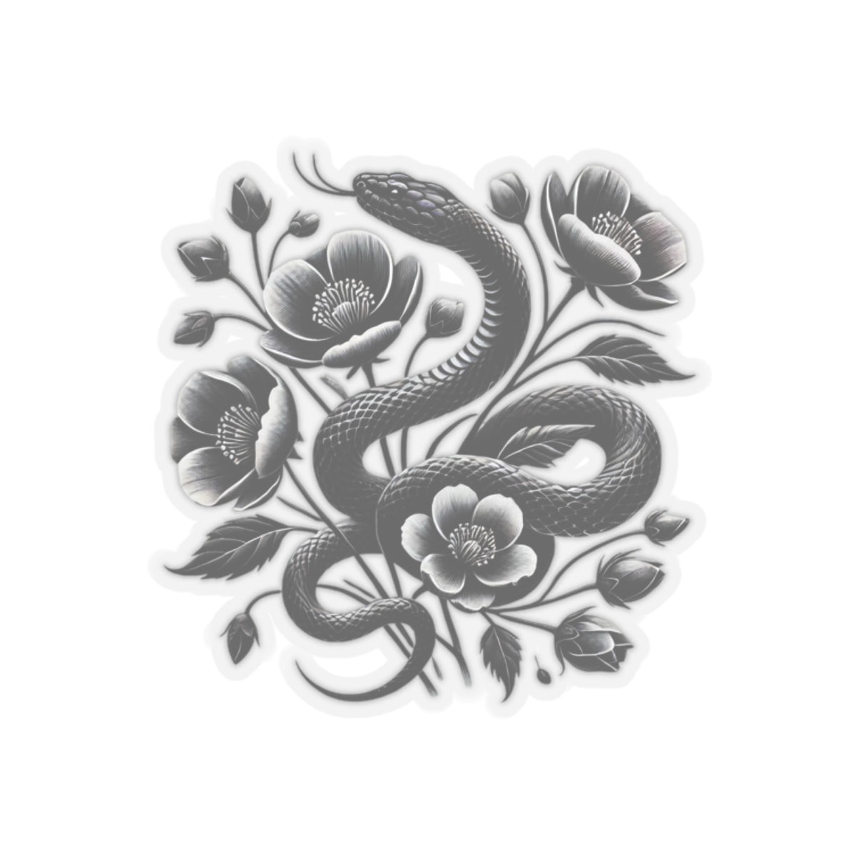 Black Snake with Blooming Flowers Sticker, Perfect Gift for 2025 Year of the Snake | Gothic & Chic Decal Decor
