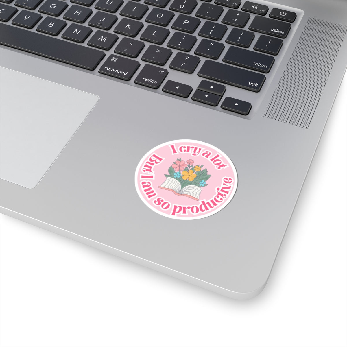 Productive Tears Book Stack Sticker, Soft Pink Vinyl Decal with Flowers, Perfect for School & University Supplies