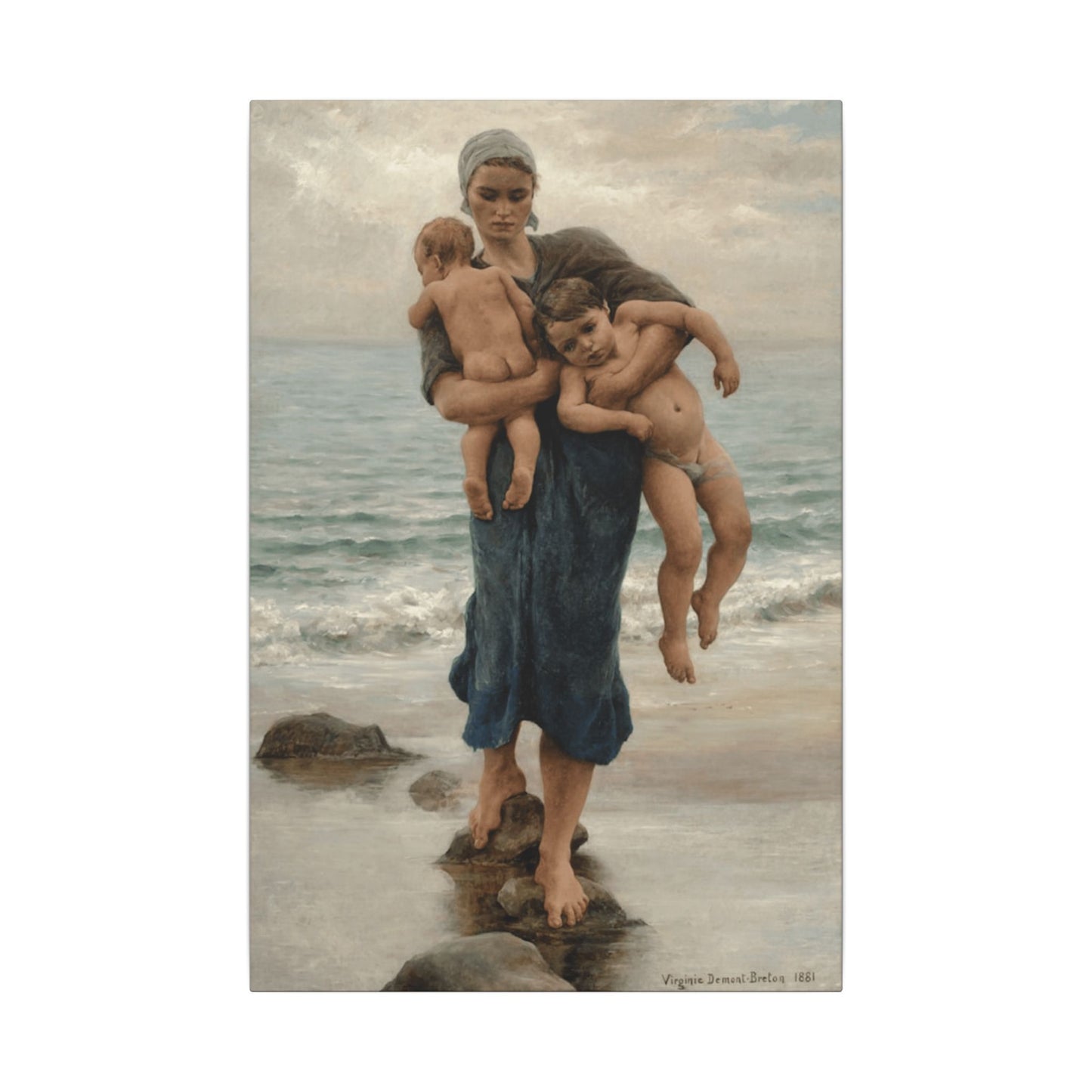 Virginie Demont Breton Canvas Panel Print, Fishermans Wife Bathing her Children, Eco Friendly Wall Art, Perfect Mothers Day Gift