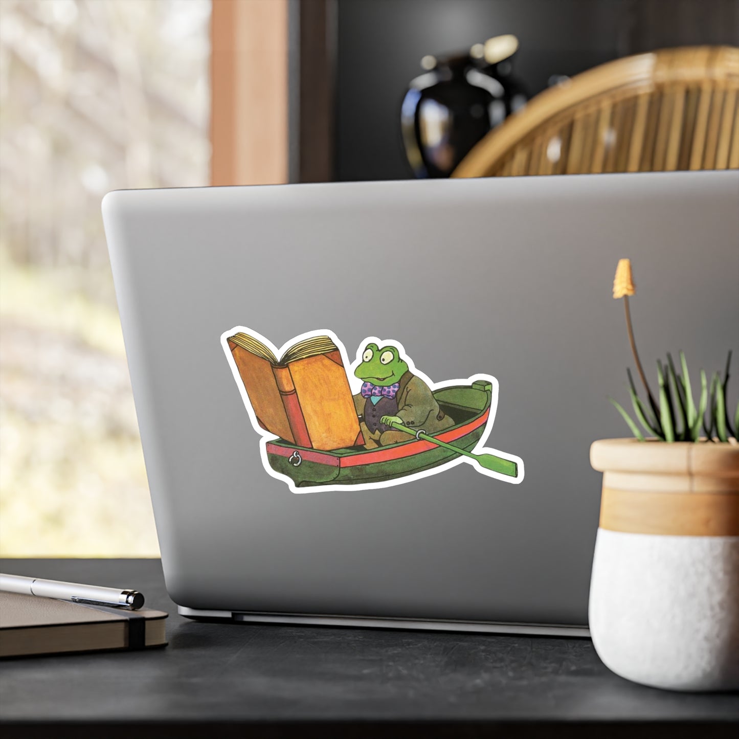 Vintage Frog Reading Sticker - High-Quality Kiss-Cut Vinyl Decal - Water, Scratch, UV Resistant - Unique Satin Finish Art