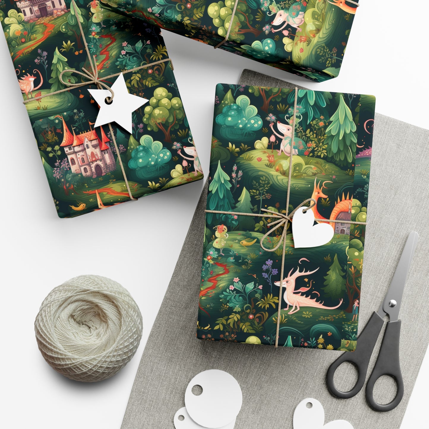 Gift Wrapping Paper illustrating Enchanted Forest and Whimsical Monsters - Magical Castle-Themed Gift Wrap Paper for All Occasions