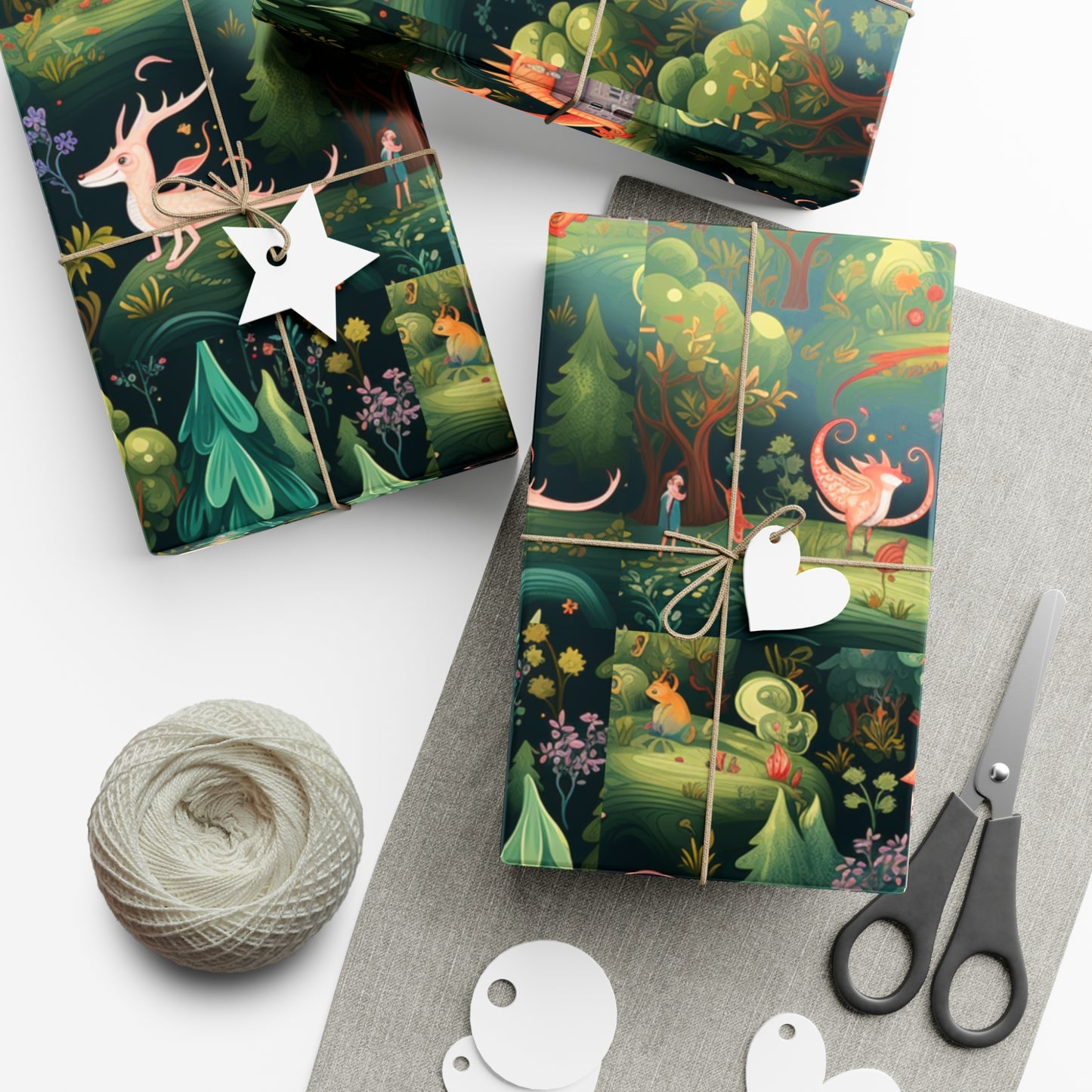 Gift Wrapping Paper illustrating Enchanted Forest and Whimsical Monsters - Magical Castle-Themed Gift Wrap Paper for All Occasions