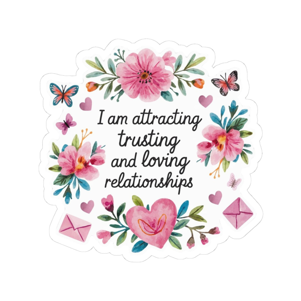 Love Affirmation Sticker, Attracting Trusting and Loving Relationships, Romantic Manifestation with Hearts and Flowers, Love Magnet Gift