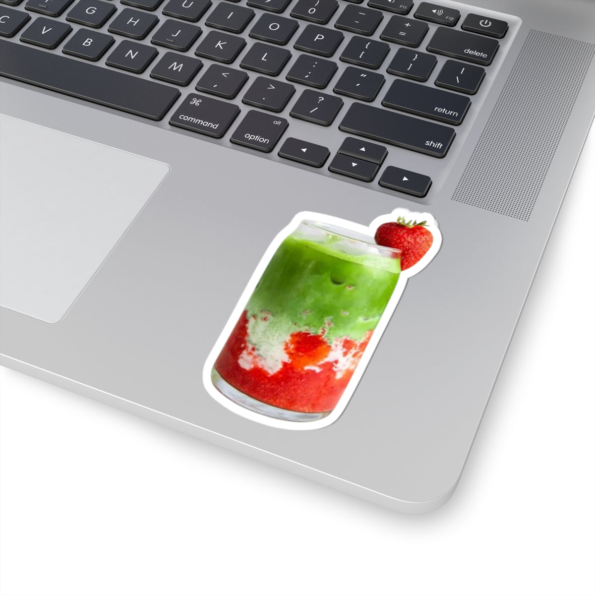 Strawberry Matcha Latte Sticker, Cute Fruit Food Drink Kiss Cut Sticker, Decals, Laptop Decor, Water Bottle Sticker, Planner Accessories