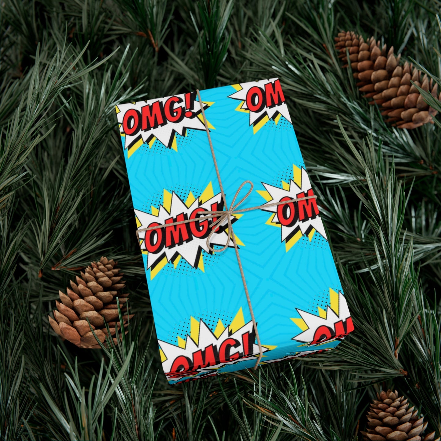 Retro Pop Art Wrapping Paper - OMG! Speech Bubble Design on Bright Blue - Unique Cartoon-Style Gift Wrap