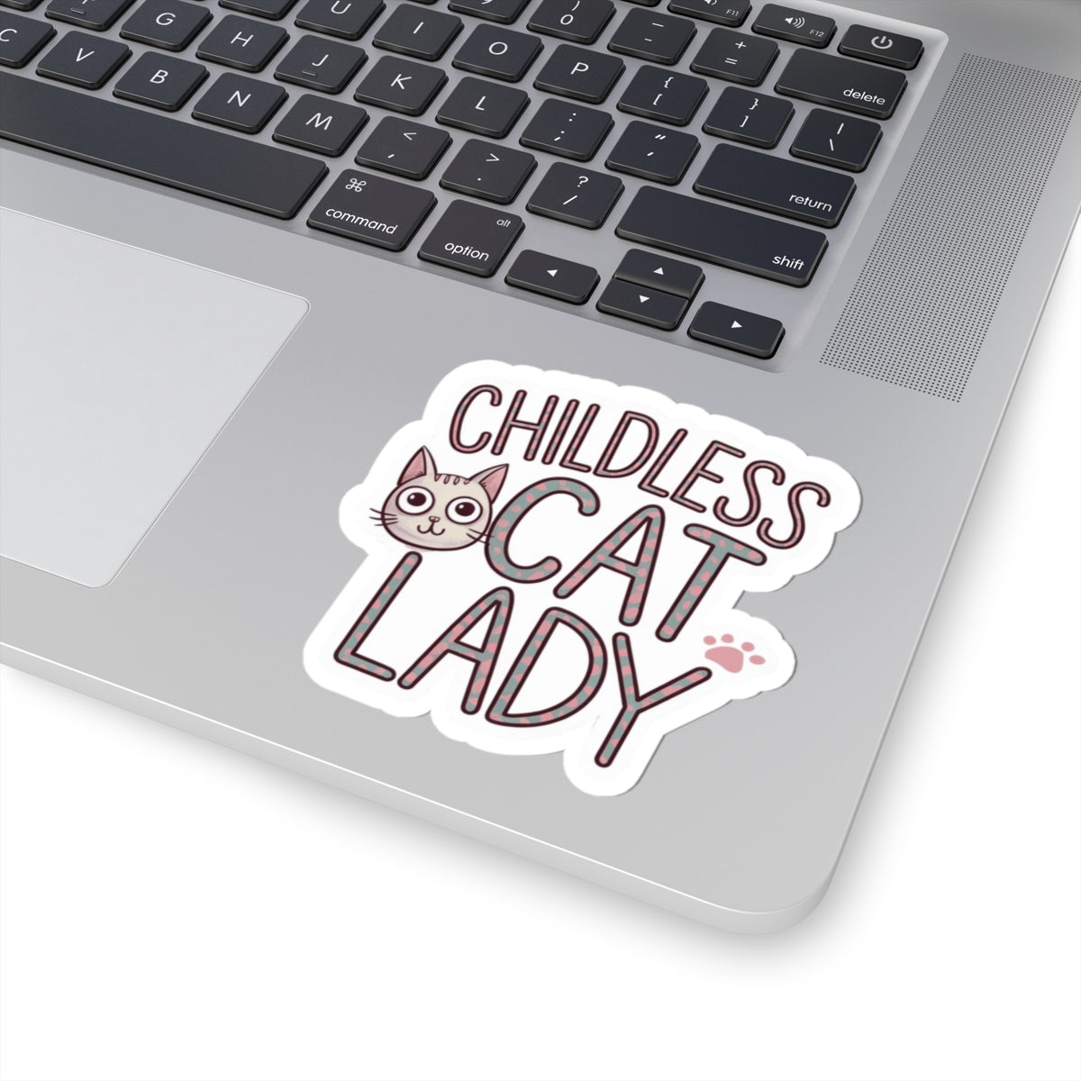 Sticker, Childless Cat Lady, Cute Kitten Face on Pink, Cheeky Chic Girl Power Decal, Laptop and Water Bottle Decor, Best Gift for Friends