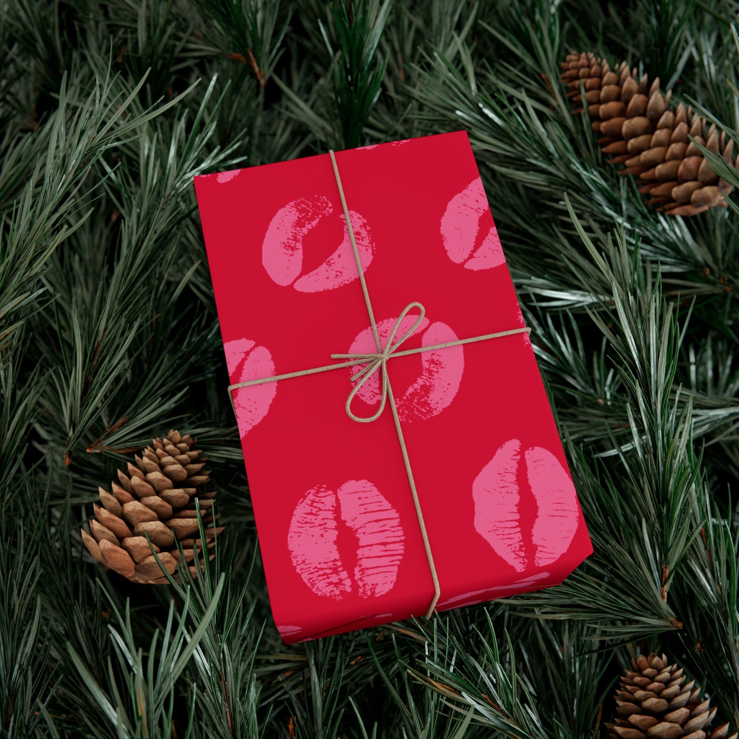 Chic Pink Lipstick Kisses Gift Wrap, Birthday Wrapping Paper, Stylish Red and Pink Design