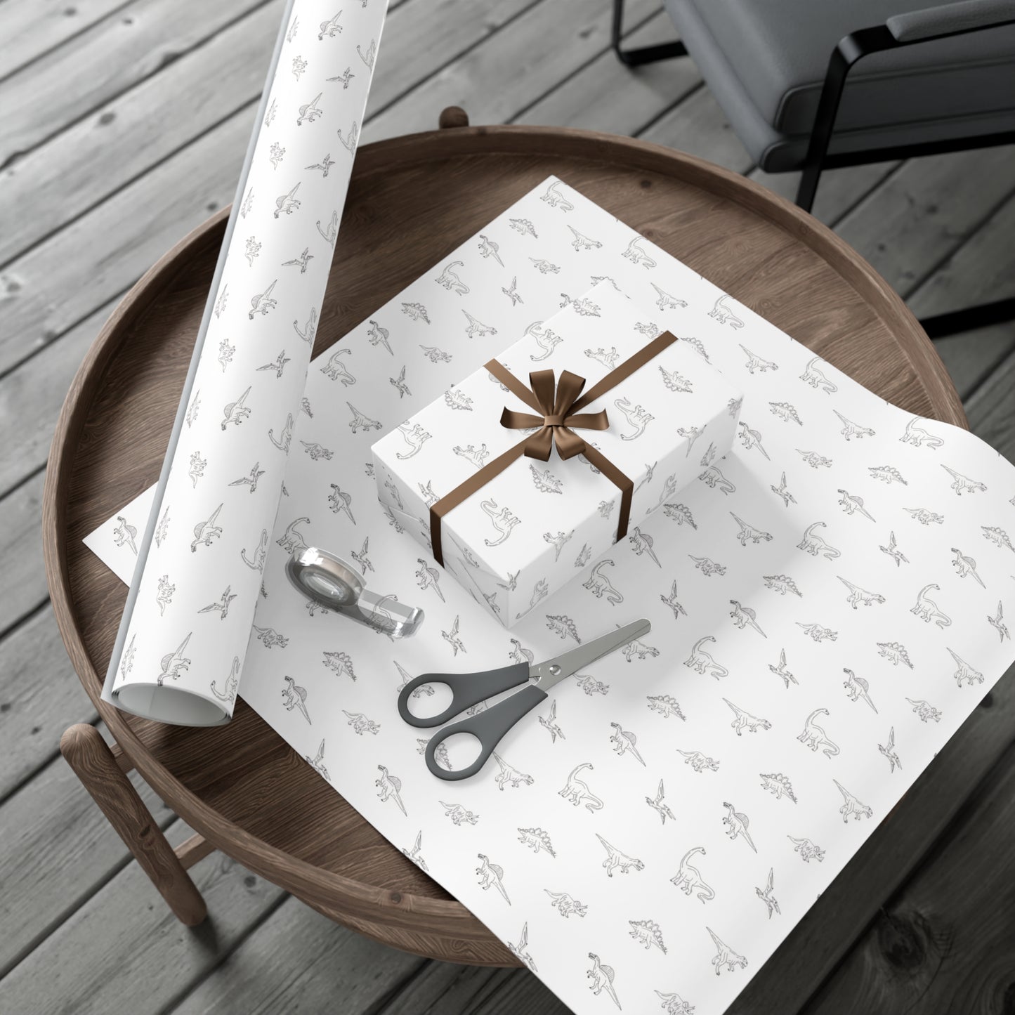 Dinosaur Themed Gift Wrap - Minimalist White Design - Versatile Wrapping Paper for Birthdays, Newborns and More