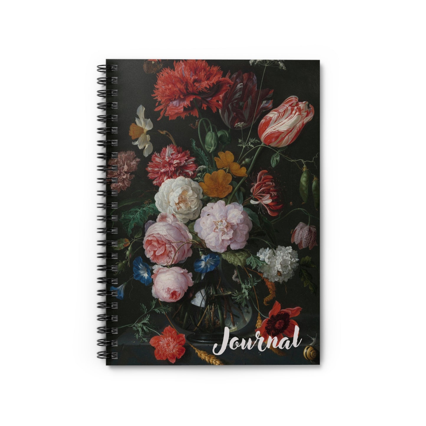 Jan Davidsz de Heem Floral Notebook - Still Life with Flowers in a Glass Vase Art Cover - Elegant Ruled Spiral Art Journal