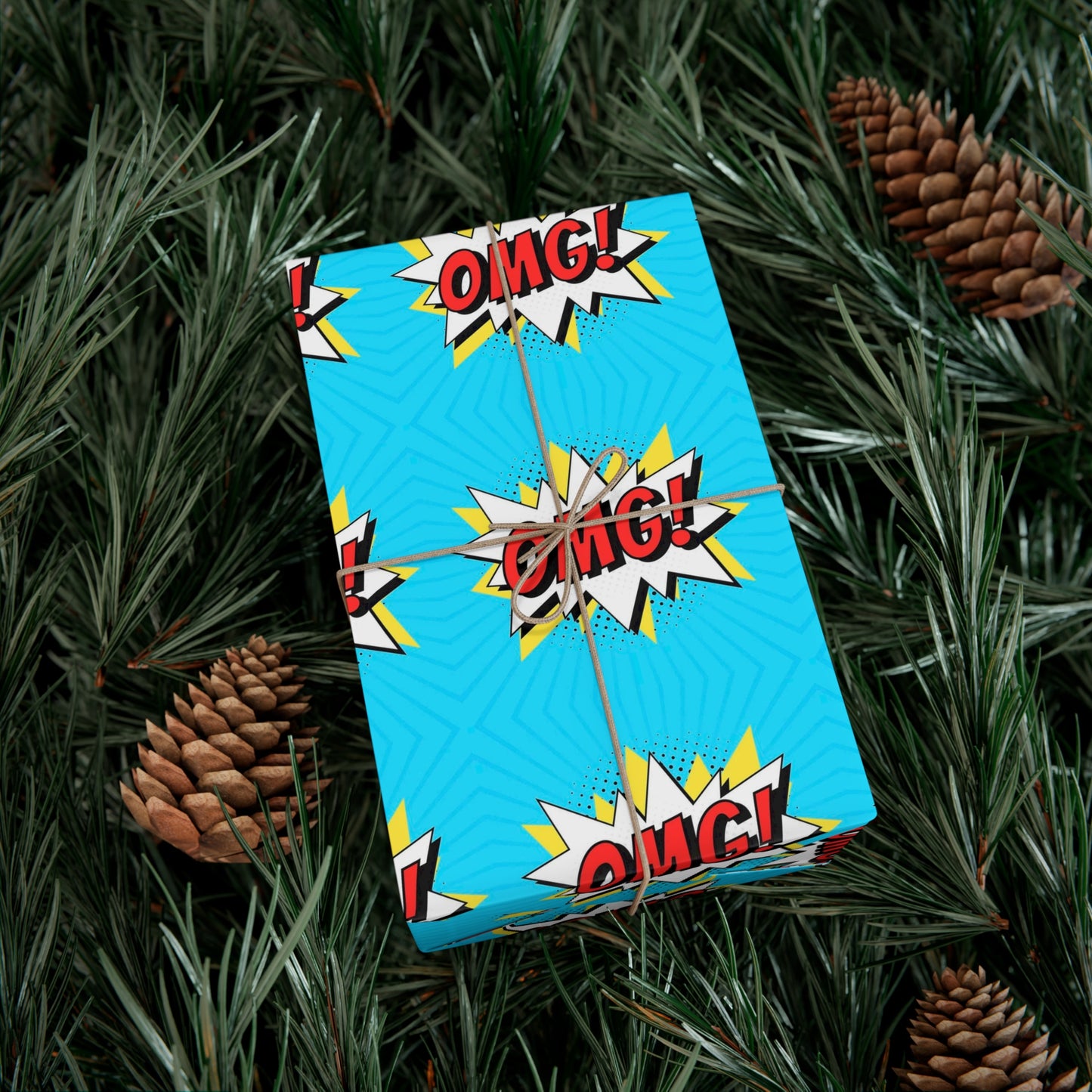 Retro Pop Art Wrapping Paper - OMG! Speech Bubble Design on Bright Blue - Unique Cartoon-Style Gift Wrap