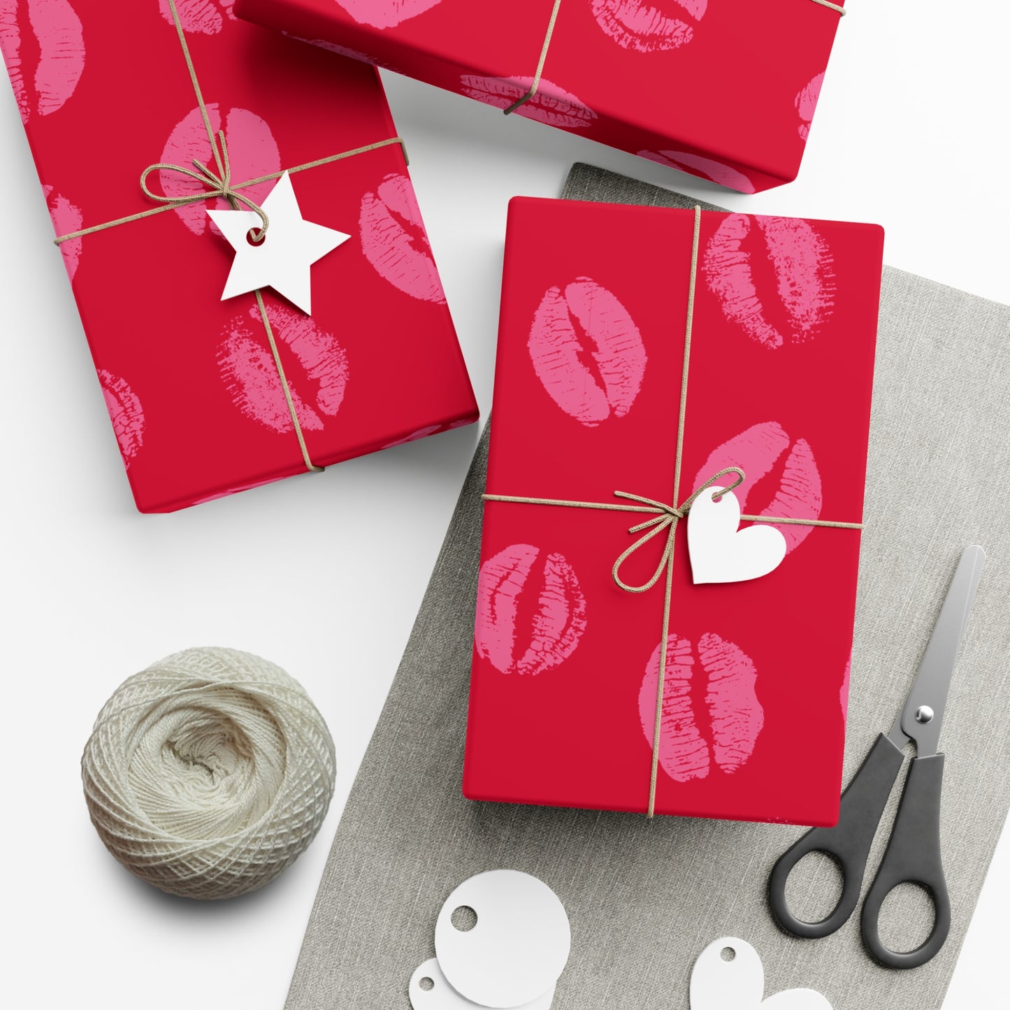 Chic Pink Lipstick Kisses Gift Wrap, Birthday Wrapping Paper, Stylish Red and Pink Design