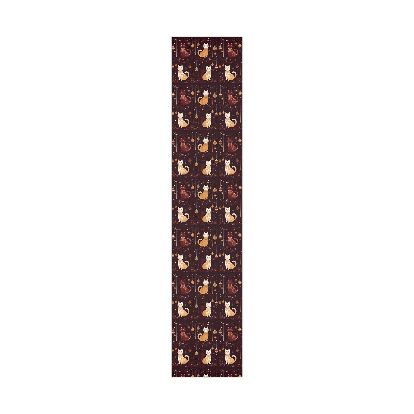 Elegant Cat Christmas Wrapping Paper - Golden Ornaments on Maroon - Luxury Festive Gift Wrap for Christmas, New Year, Chinese New Year