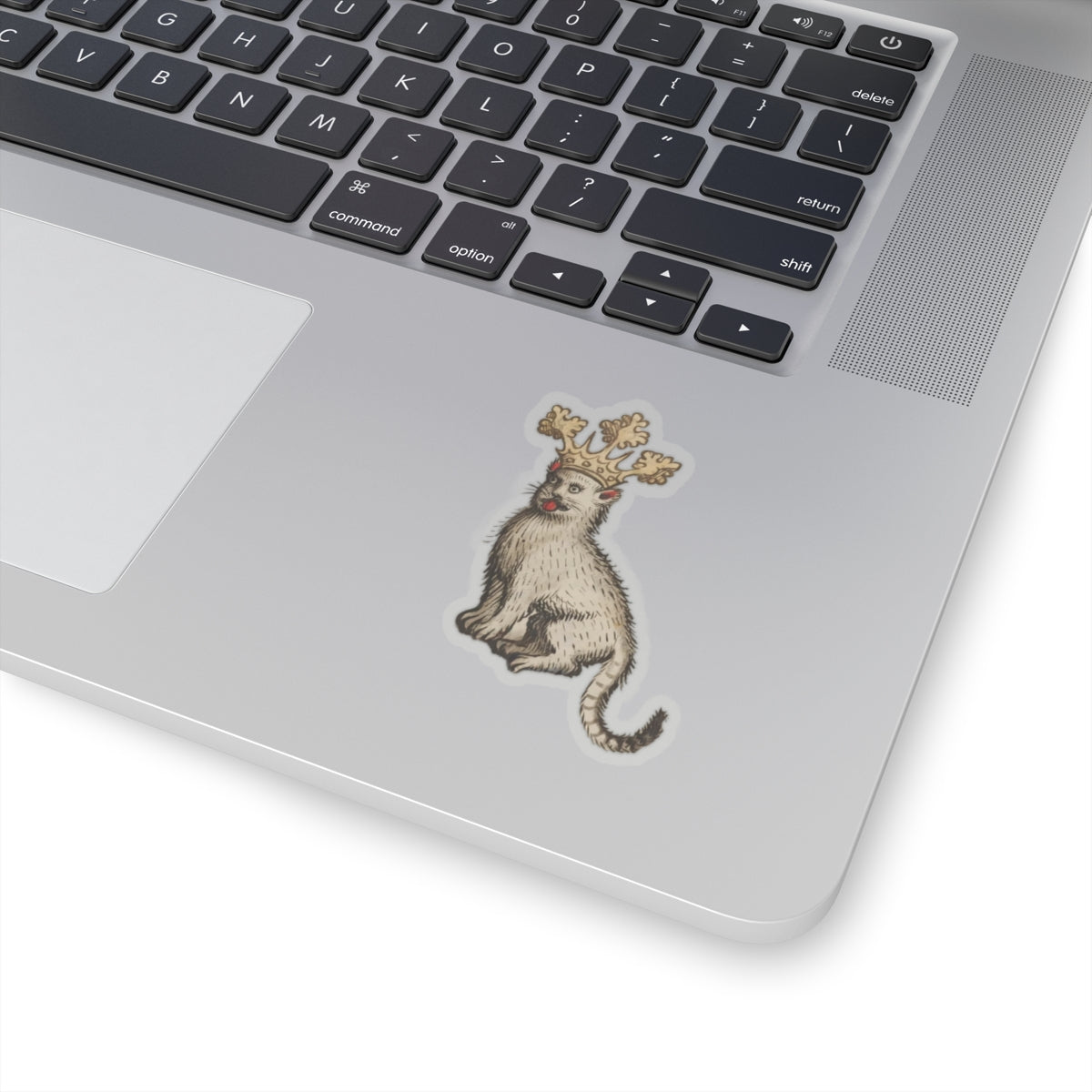 Medieval Cat Sticker, Crowned Cat with Tongue Out, Mystical Medieval Art Decal, Unique Gift