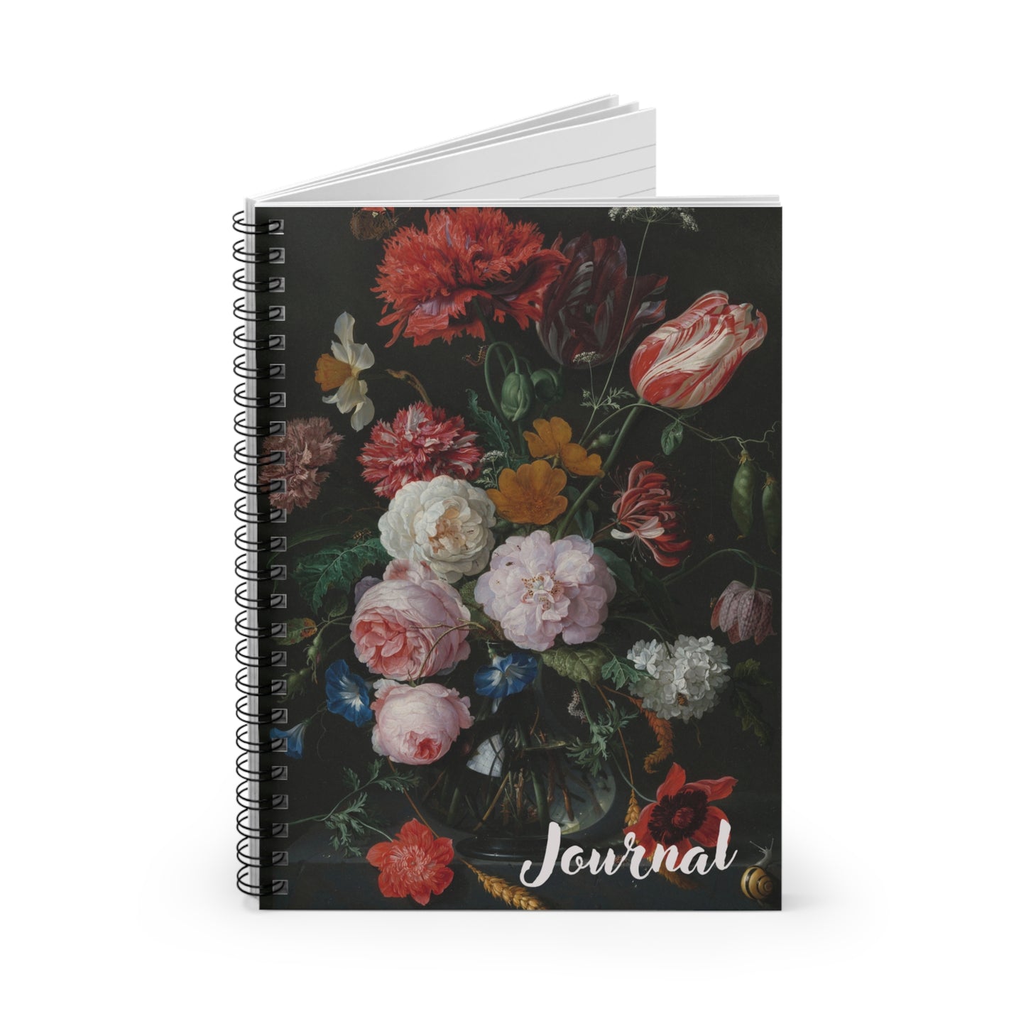 Jan Davidsz de Heem Floral Notebook - Still Life with Flowers in a Glass Vase Art Cover - Elegant Ruled Spiral Art Journal