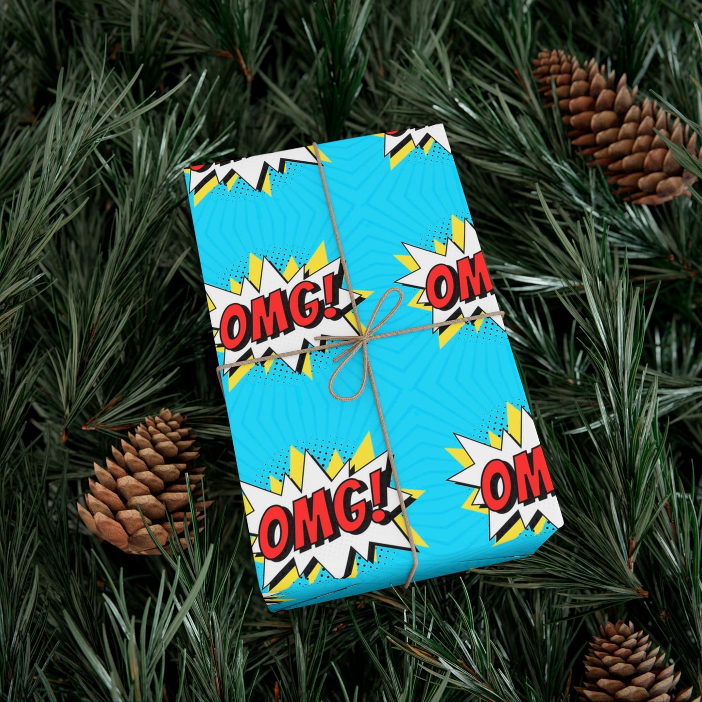 Retro Pop Art Wrapping Paper - OMG! Speech Bubble Design on Bright Blue - Unique Cartoon-Style Gift Wrap