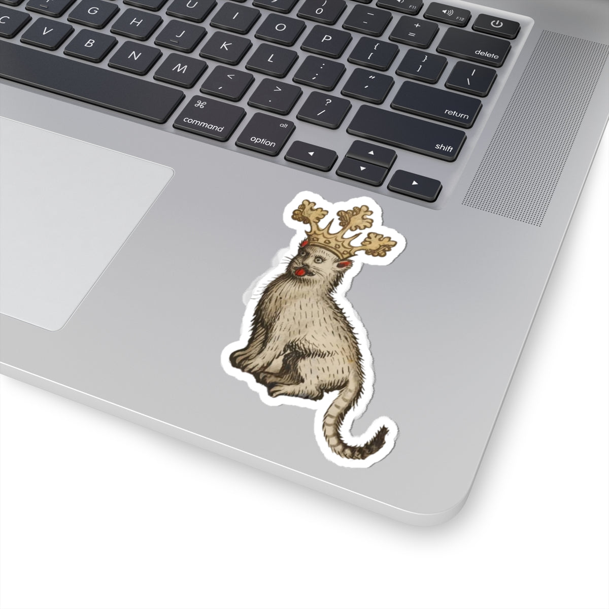 Medieval Cat Sticker, Crowned Cat with Tongue Out, Mystical Medieval Art Decal, Unique Gift