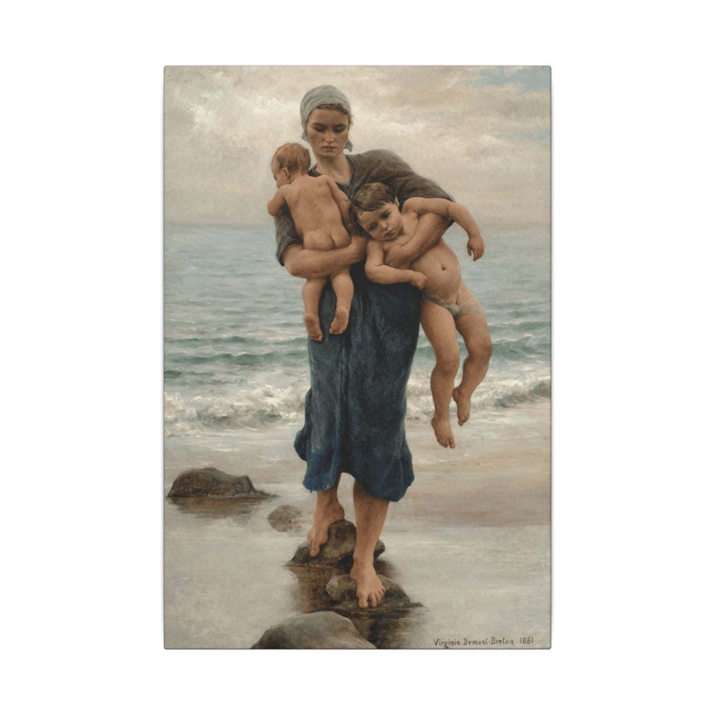 Virginie Demont Breton Canvas Panel Print, Fishermans Wife Bathing her Children, Eco Friendly Wall Art, Perfect Mothers Day Gift