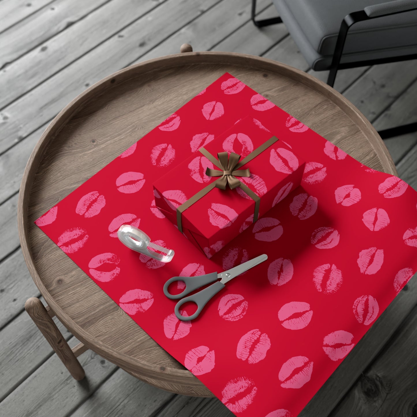 Chic Pink Lipstick Kisses Gift Wrap, Birthday Wrapping Paper, Stylish Red and Pink Design