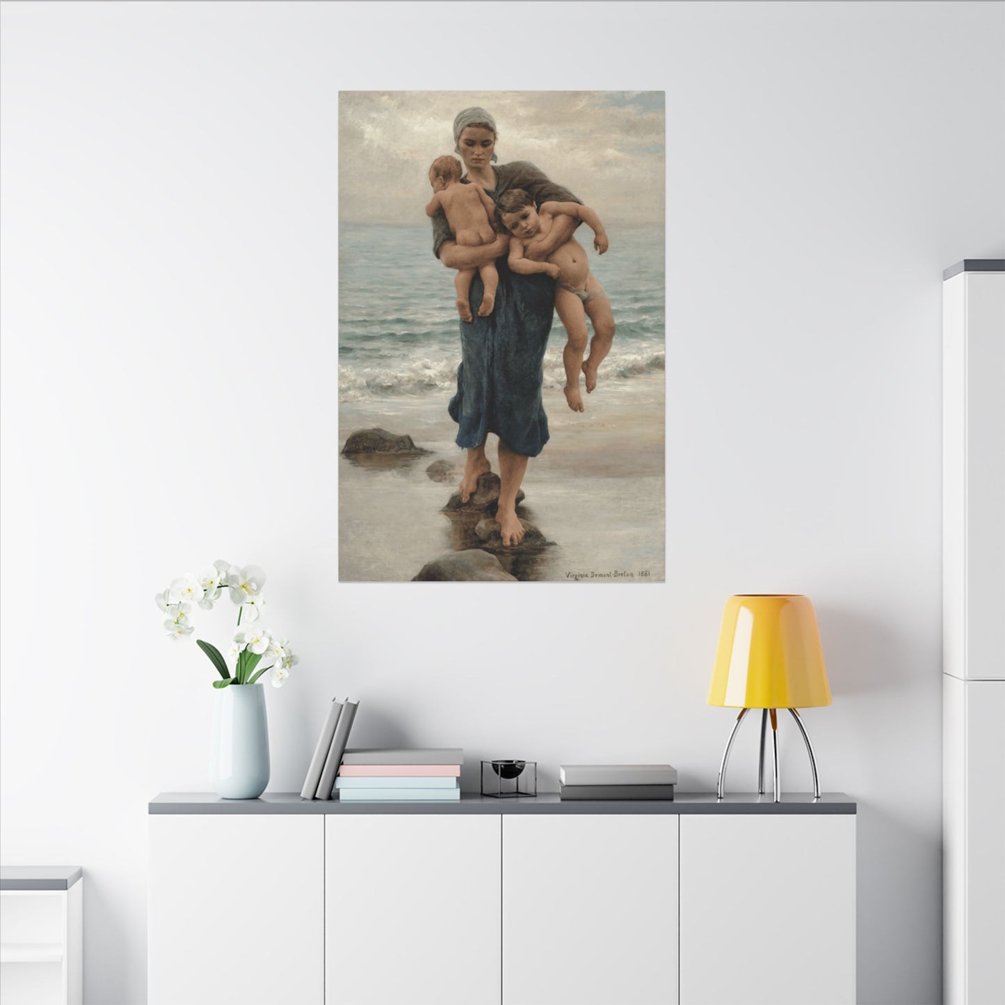 Virginie Demont Breton Canvas Panel Print, Fishermans Wife Bathing her Children, Eco Friendly Wall Art, Perfect Mothers Day Gift