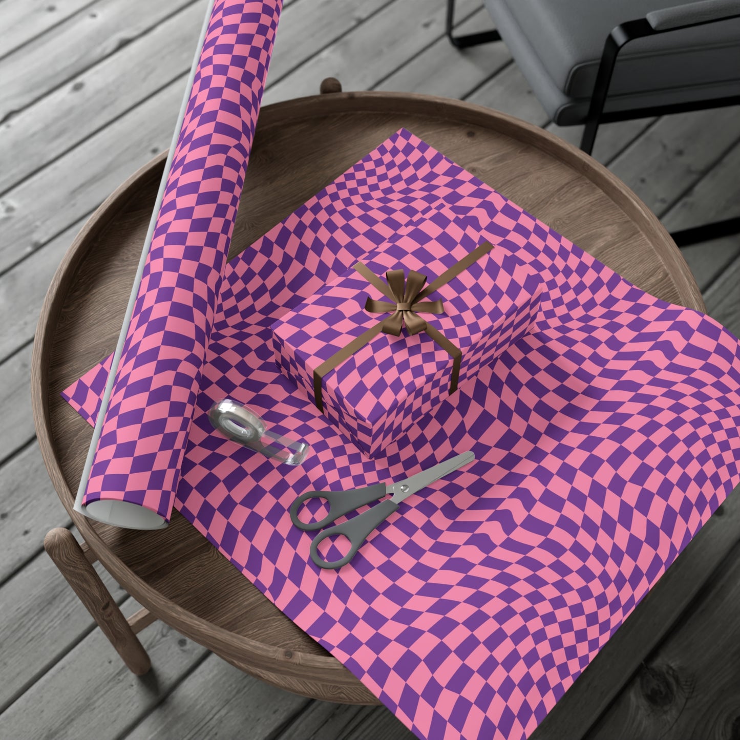 Checkered Wrapping Paper, Chic Pink Purple, Funky 70s Vibe, Girly Gift Wrap, Satin or Matte Finish